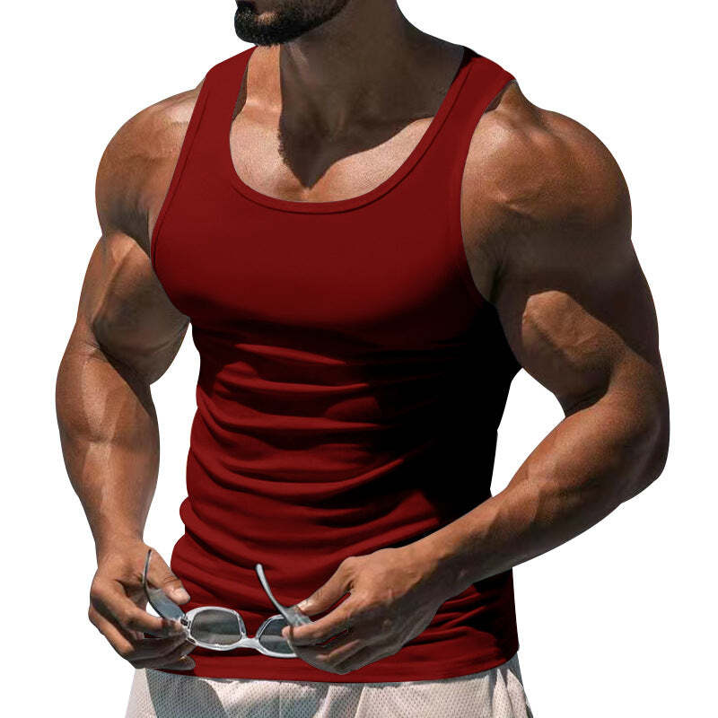 Men's Casual Sports Solid Color Crew Neck Cotton Blend Tank Top