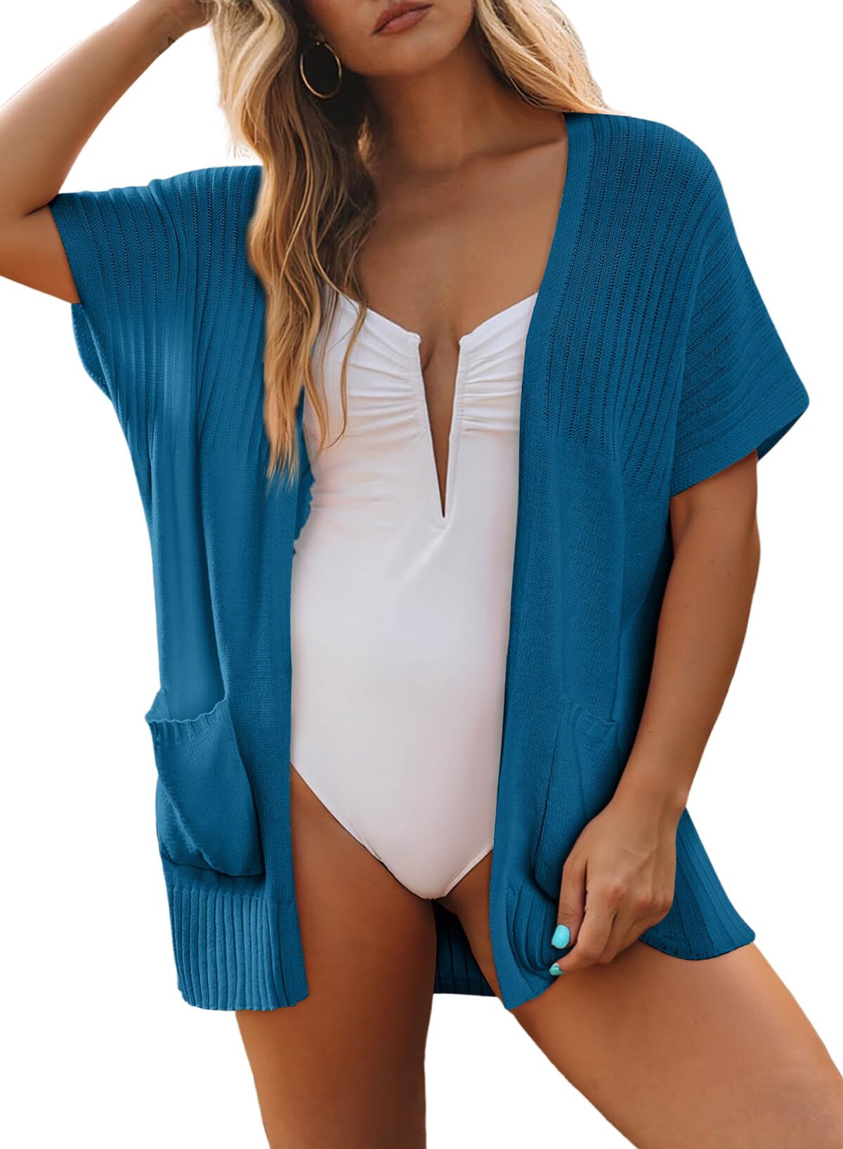 ✨Women's Short Sleeve Pleated Lightweight Open Front Cardigan(BUY 2 FREE SHIPPING)