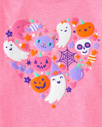 Baby And Toddler Girls Glow Halloween Doodles Graphic Tee - pink
