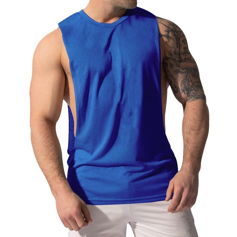 Men's Loose Solid Large Side Slit Sports Fitness Tank Top