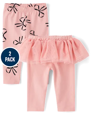 Baby Girls Bow Tutu Leggings 2-Pack - pink
