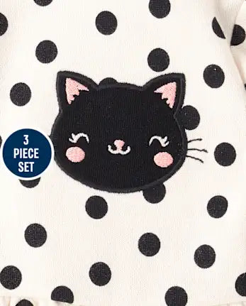 Baby Girls Applique Cat 3-Piece Outfit Set - white