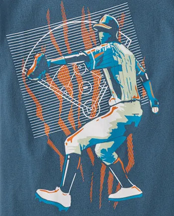 Boys Baseball Player Graphic Tee - blue