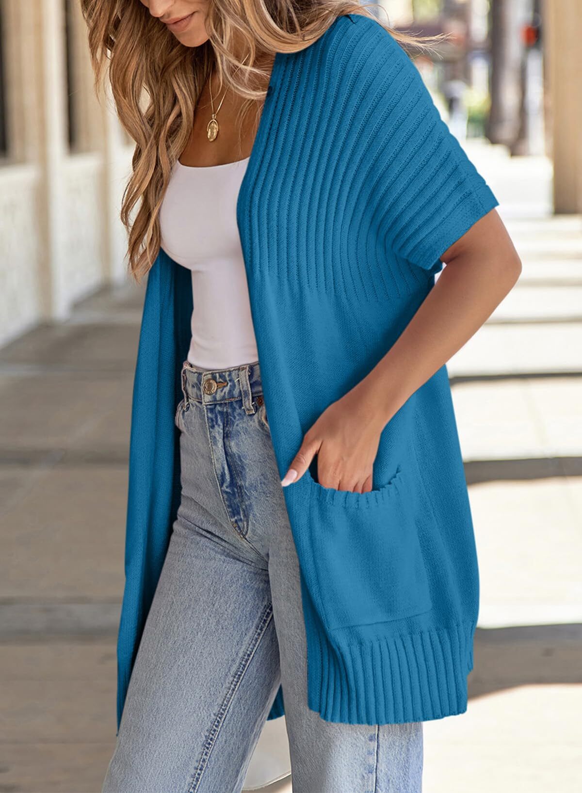 ✨Women's Short Sleeve Pleated Lightweight Open Front Cardigan(BUY 2 FREE SHIPPING)
