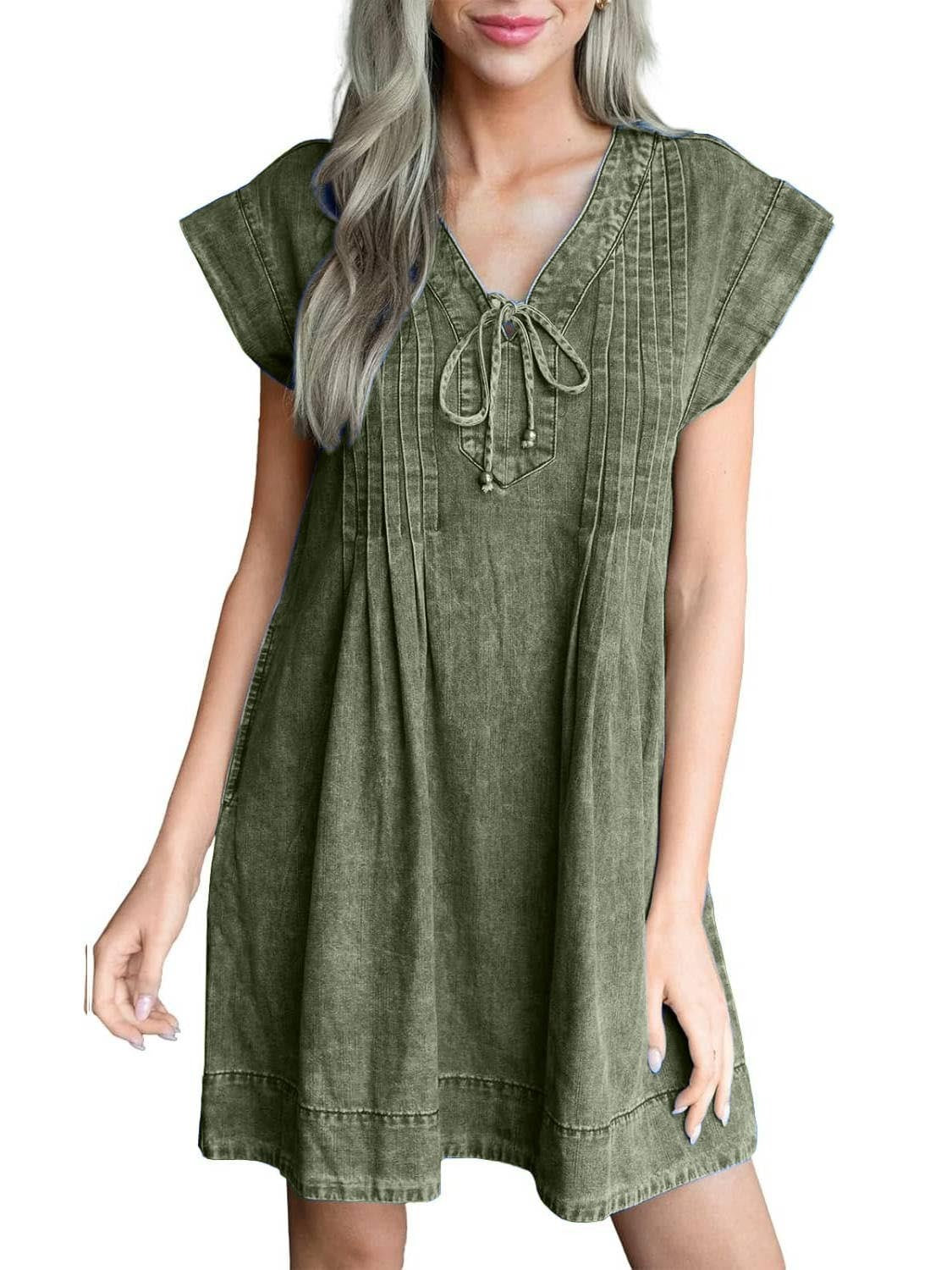 ✨Women's V-neck Pleated Denim Dress With Pockets(Buy 2 Free Shipping)