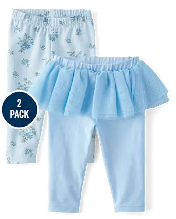 Baby Girls Floral Tutu Leggings 2-Pack - blue