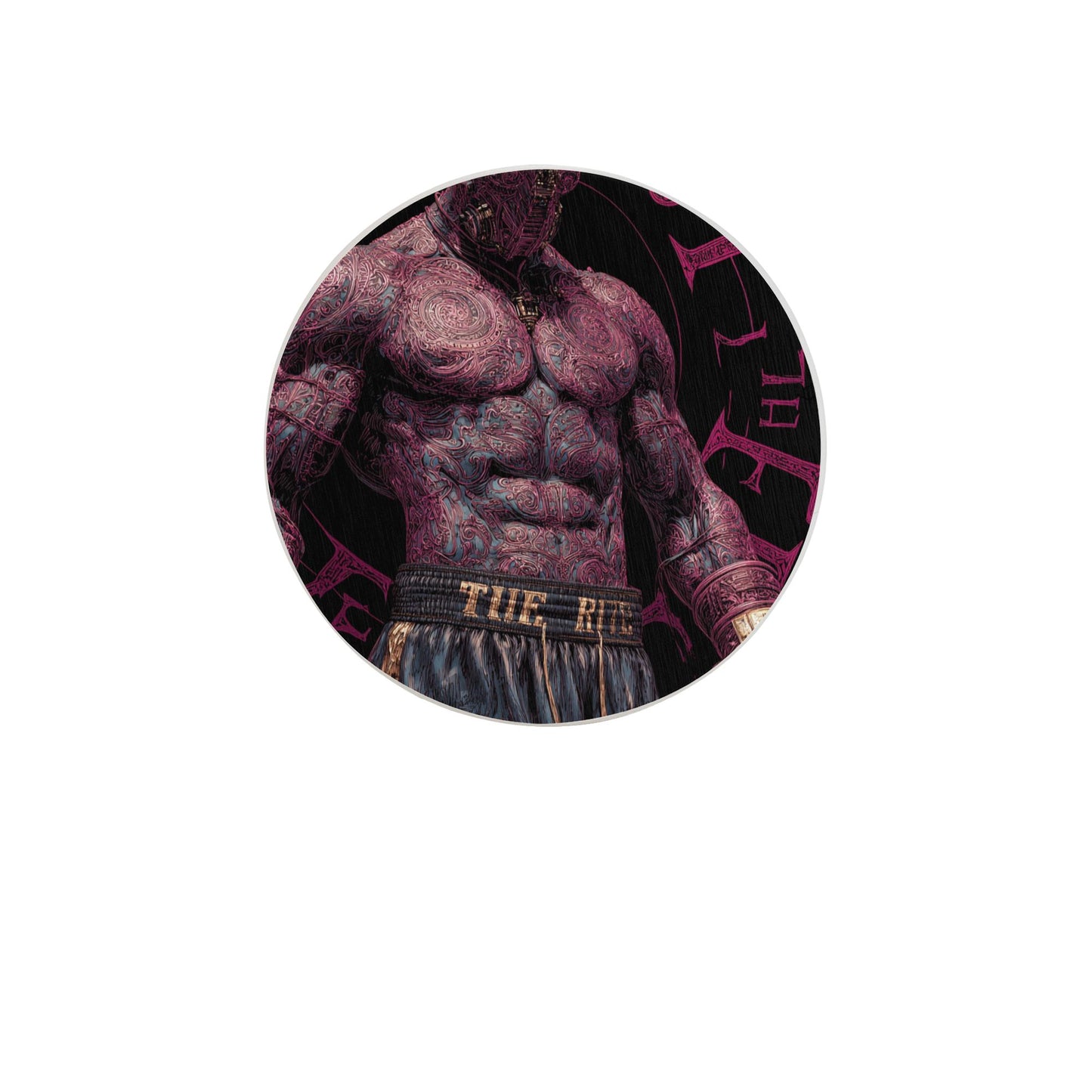 "Tattooed Champion" Creative Round Coaster | Powerful Muscle and Tattoo Illustration Design