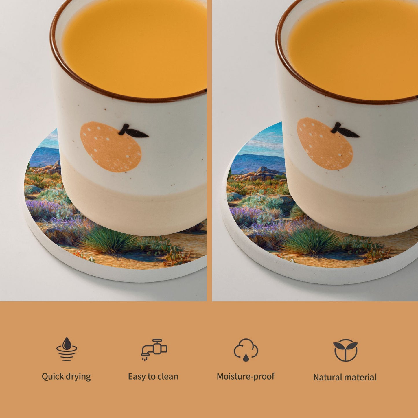 "Desert Scenery" Creative Round Coaster | Vibrant Desert Landscape Illustration, Nature-Inspired Artistic Design