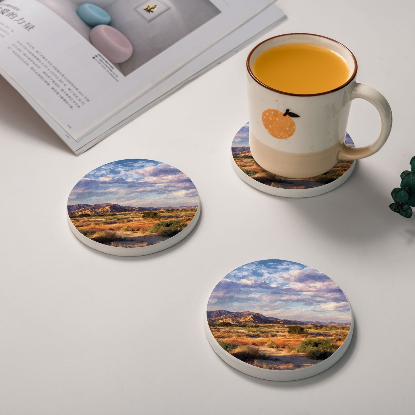 "Sunset Desert" Creative Round Coaster | Captivating Desert Landscape Illustration, Warm Natural Artistic Design