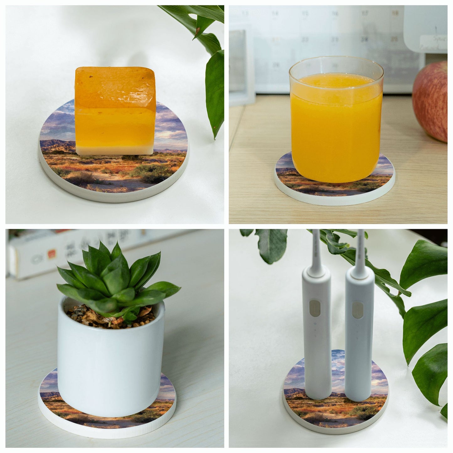 "Sunset Desert" Creative Round Coaster | Captivating Desert Landscape Illustration, Warm Natural Artistic Design