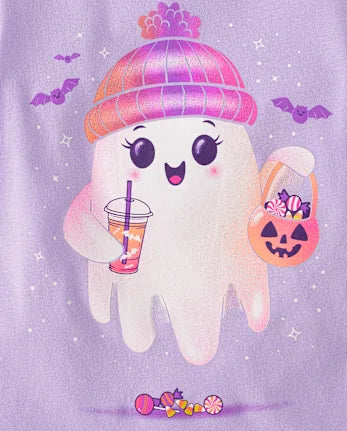 Baby And Toddler Girls Beanie Ghost Graphic Tee - purple