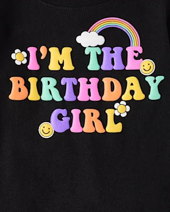 Baby And Toddler Girls Rainbow Birthday Girl Graphic Tee - black