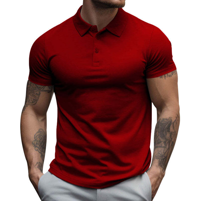 Men's Solid Slim Lapel Short Sleeve Casual Polo Shirt