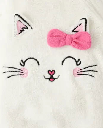 Baby And Toddler Girls Cat Fleece Footed One Piece Pajamas - white