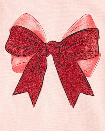 Baby And Toddler Girls Christmas Bow Graphic Tee - pink