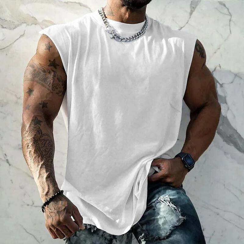 Men's Solid Color Wide Shoulder Round Neck Sports Tank Top