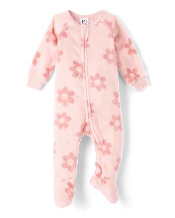 Baby And Toddler Girls Floral Footed One Piece Pajamas - Cozy Fleece - pink