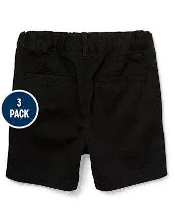 Baby And Toddler Boys Uniform Stretch Chino Shorts 3-Pack - black