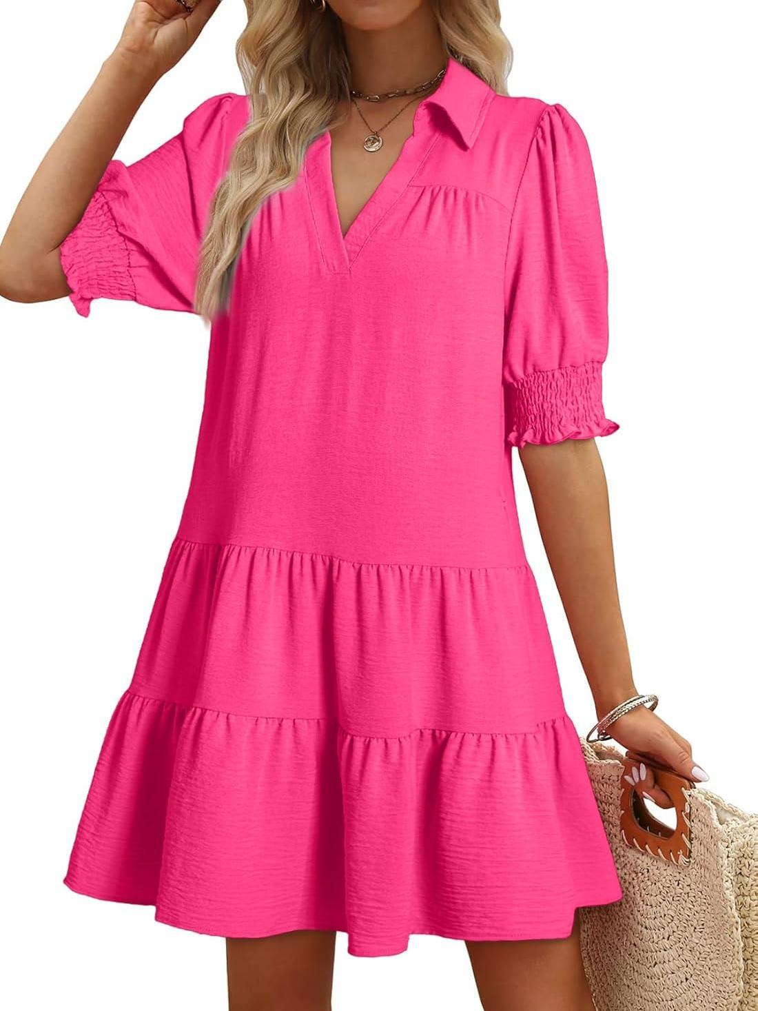 📣Smocked Sleeve Tiered V-Neck Mini Dress (Buy 2 Free Shipping)