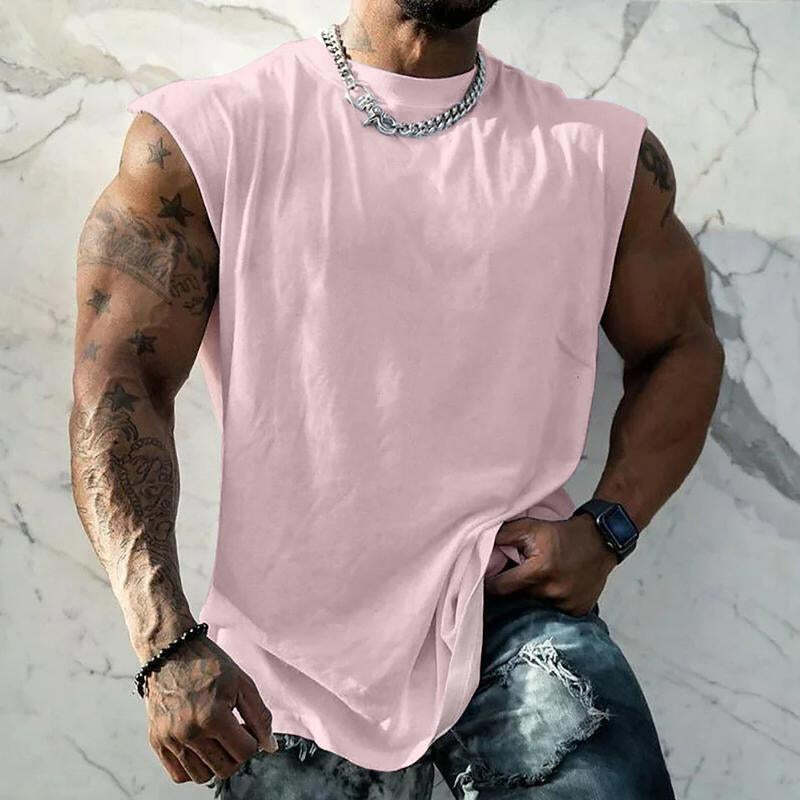 Men's Solid Color Wide Shoulder Round Neck Sports Tank Top