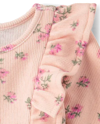 Baby And Toddler Girls Floral Plush Winter Waffle Thermal Babydoll Dress - pink
