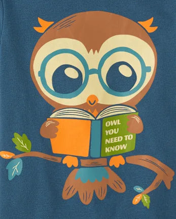 Toddler Boys Reading Owl Graphic Tee - blue