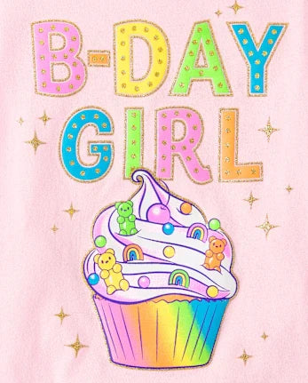 Baby And Toddler Girls Birthday Girl Cupcake Graphic Tee - pink