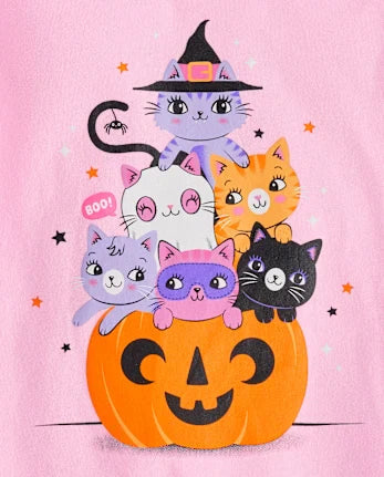 Baby And Toddler Girls Pumpkin Cats Graphic Tee - pink