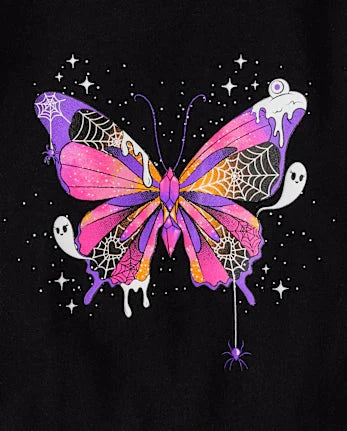 Baby And Toddler Girls Glow Butterfly Graphic Tee - black