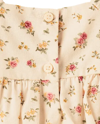 Baby Girls Floral Ruffle Fit And Flare Dress - tan