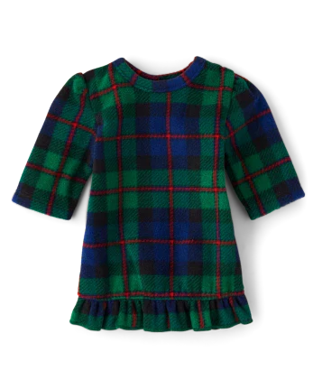 Doll Matching Family Tartan Plaid Microfleece Ruffle Nightgown - green