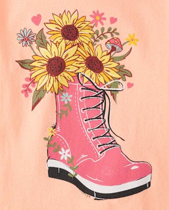 Girls Flower Boot Graphic Tee - orange