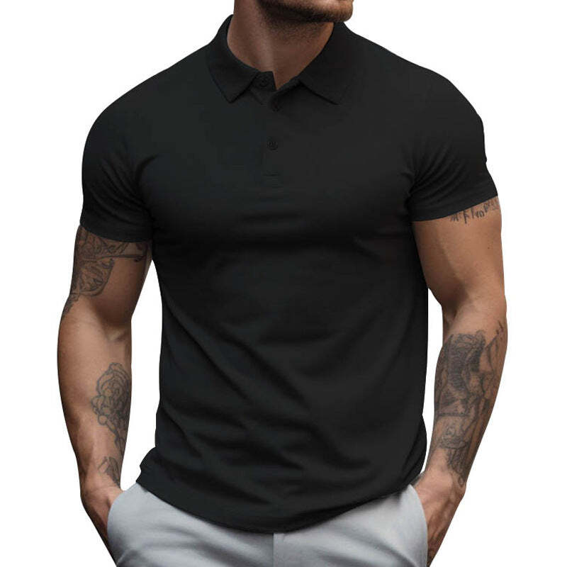 Men's Solid Slim Lapel Short Sleeve Casual Polo Shirt