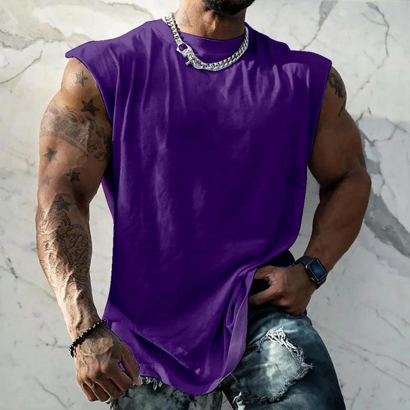 Men's Solid Color Wide Shoulder Round Neck Sports Tank Top