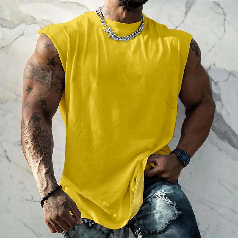 Men's Solid Color Wide Shoulder Round Neck Sports Tank Top