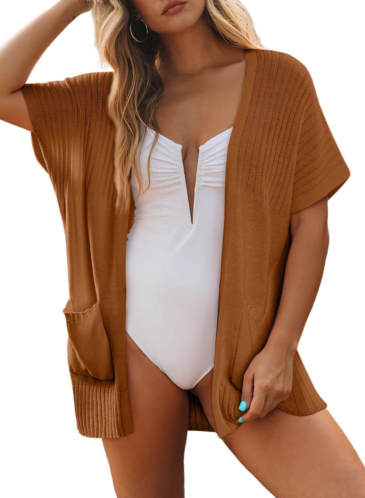 ✨Women's Short Sleeve Pleated Lightweight Open Front Cardigan(BUY 2 FREE SHIPPING)
