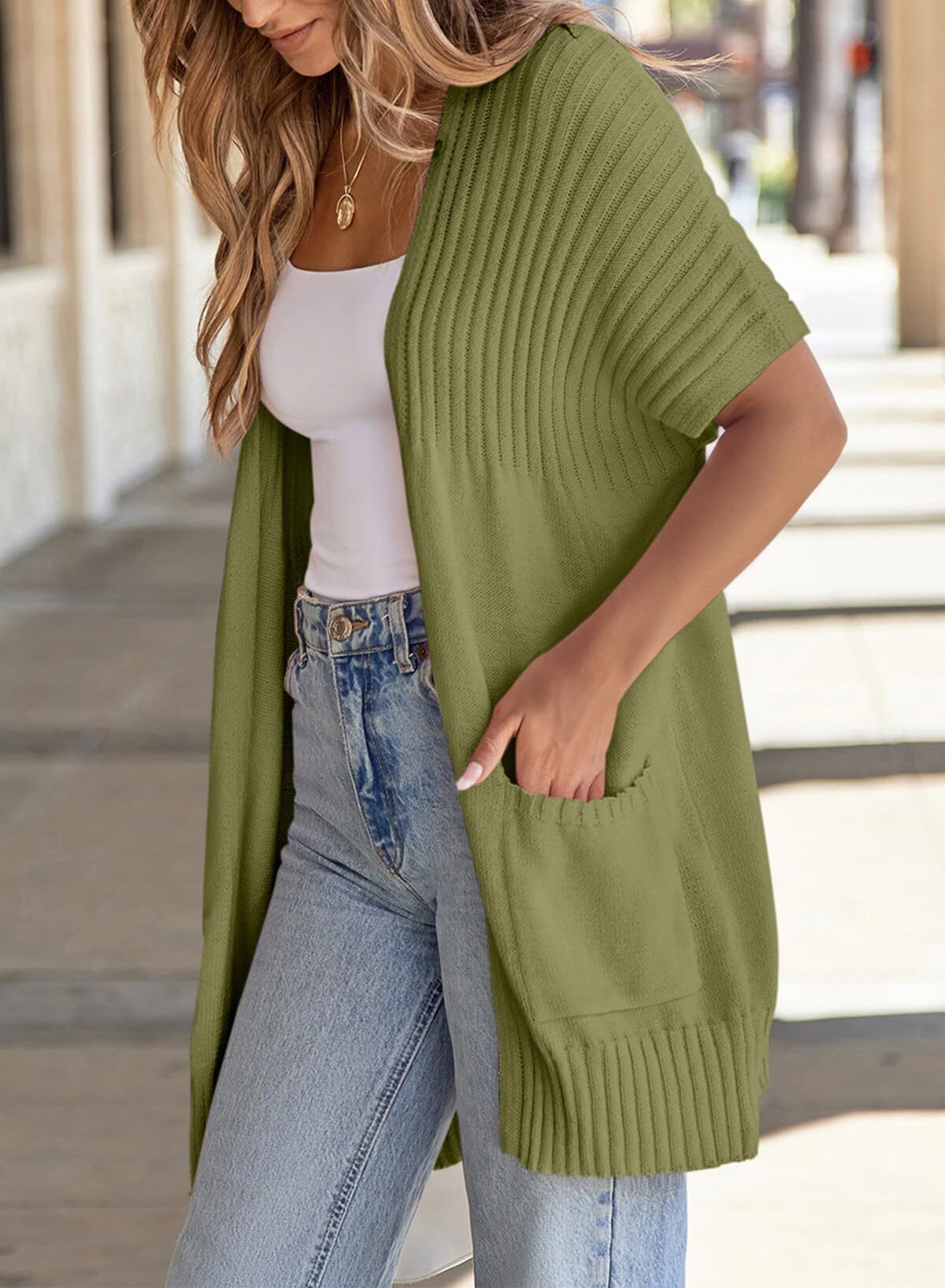 ✨Women's Short Sleeve Pleated Lightweight Open Front Cardigan(BUY 2 FREE SHIPPING)