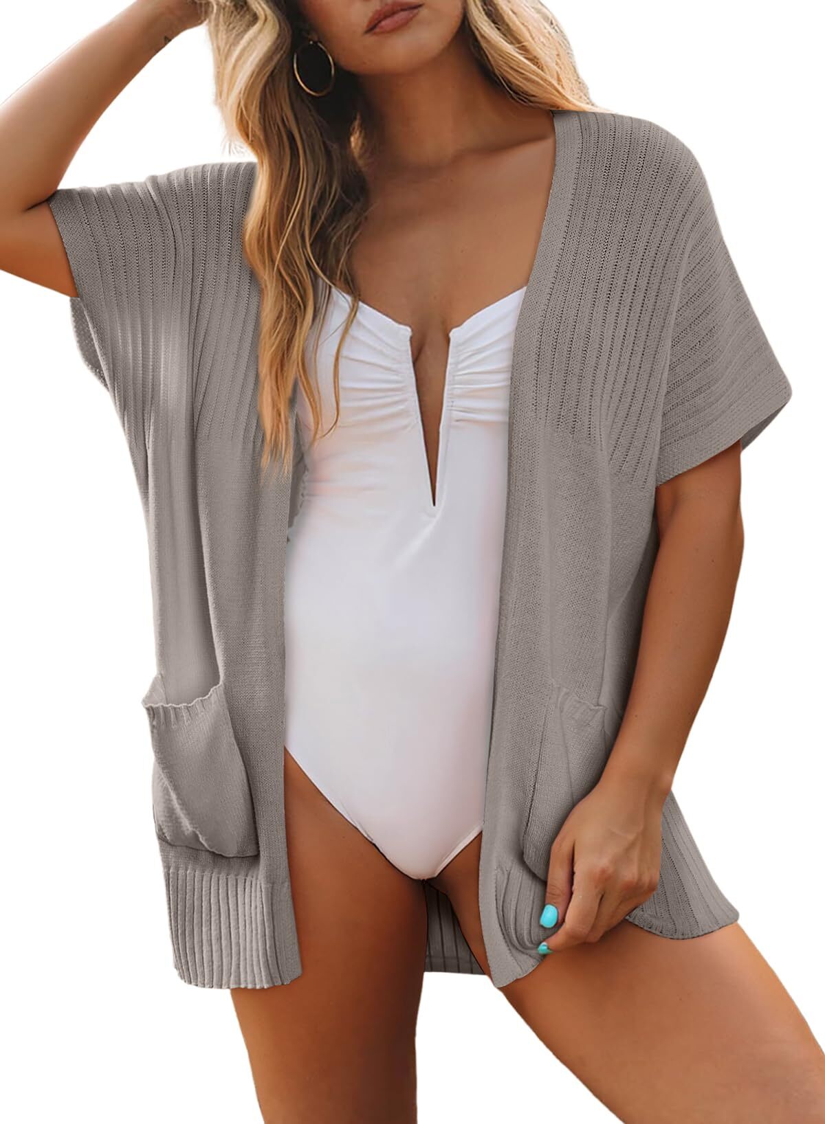 ✨Women's Short Sleeve Pleated Lightweight Open Front Cardigan(BUY 2 FREE SHIPPING)