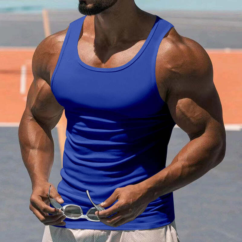 Men's Casual Sports Solid Color Crew Neck Cotton Blend Tank Top
