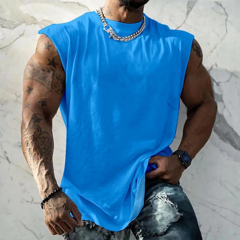Men's Solid Color Wide Shoulder Round Neck Sports Tank Top