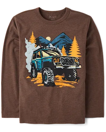 Boys Truck Forest Graphic Tee - brown