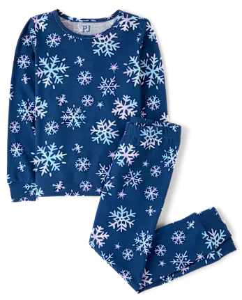 Girls Snowflake Snug Fit Cotton Pajamas - blue