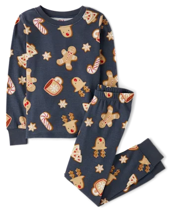 Kids Matching Family Gingerbread Snug Fit Cotton Pajamas - gray