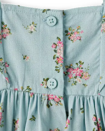 Baby Girls Floral Flutter Dress - blue