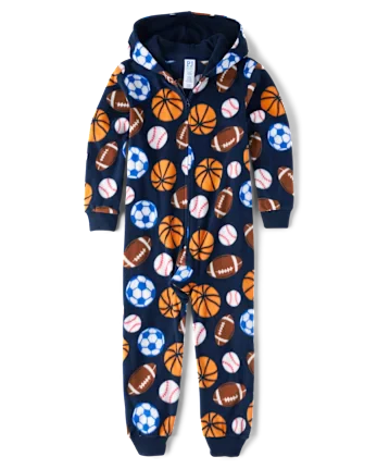 Boys Sports Microfleece One Piece Pajamas - blue