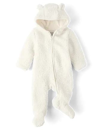 Baby Bear Sherpa Microfleece Lined Bunting - white