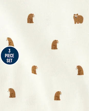 Baby Boys Embroidered Bear 3-Piece Playwear Set - brown