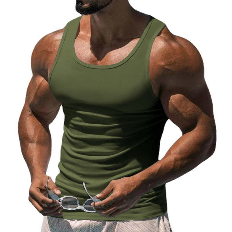 Men's Casual Sports Solid Color Crew Neck Cotton Blend Tank Top