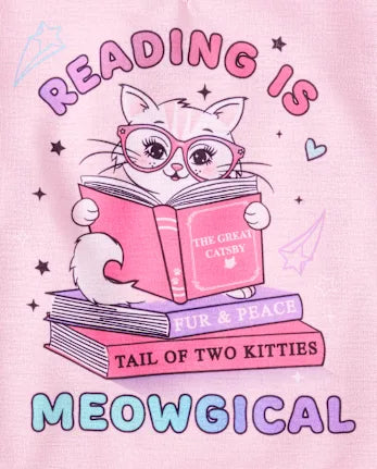 Girls Cat Reading Pajamas - pink
