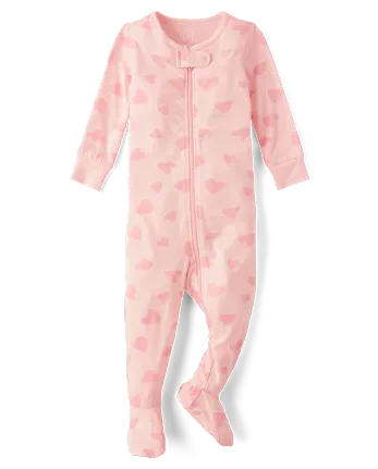 Baby And Toddler Girls Heart Footed One Piece Pajamas - Super Soft - pink